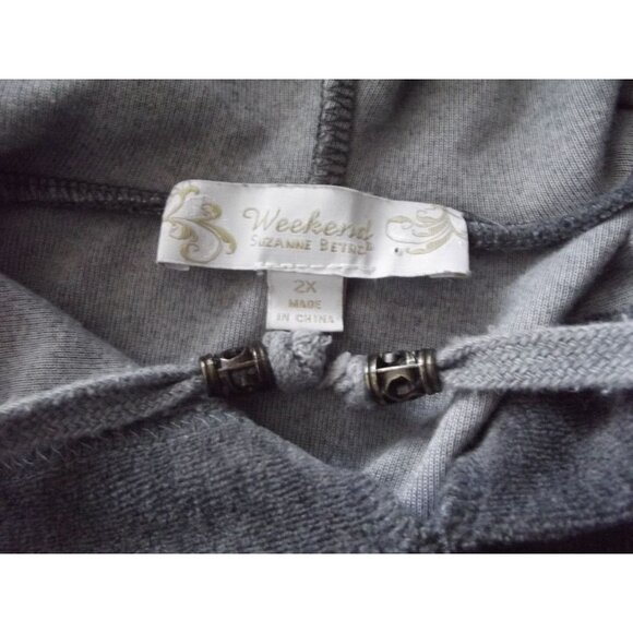 Weekend Suzanne Betro Womens Size 2X Gray Velour Hoodie Drawstring Pocket 2xl - Picture 3 of 9